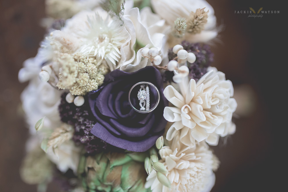wedding rings bouquet detail shot