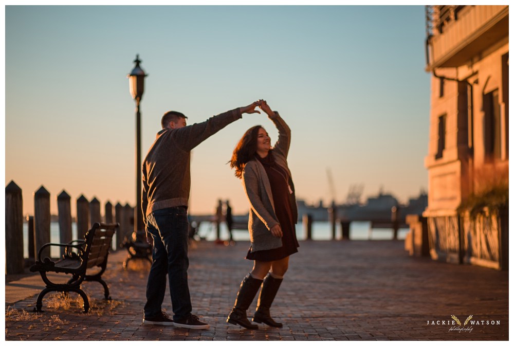 Downtown Norfolk Dancing Engagement Twirl